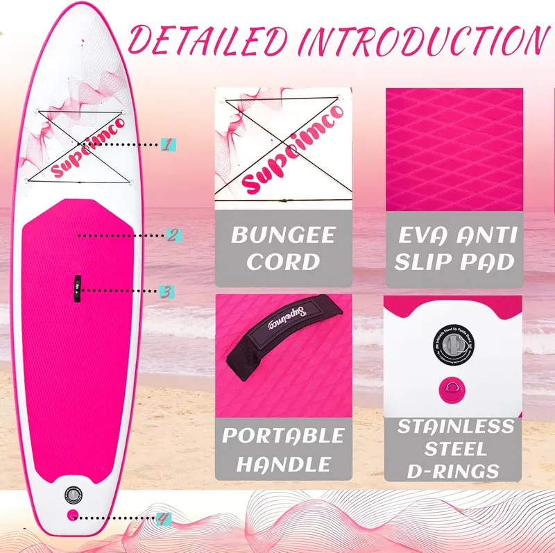 SUPEIMCO Inflatable Stand Up Paddle Board, Raspberry Glow